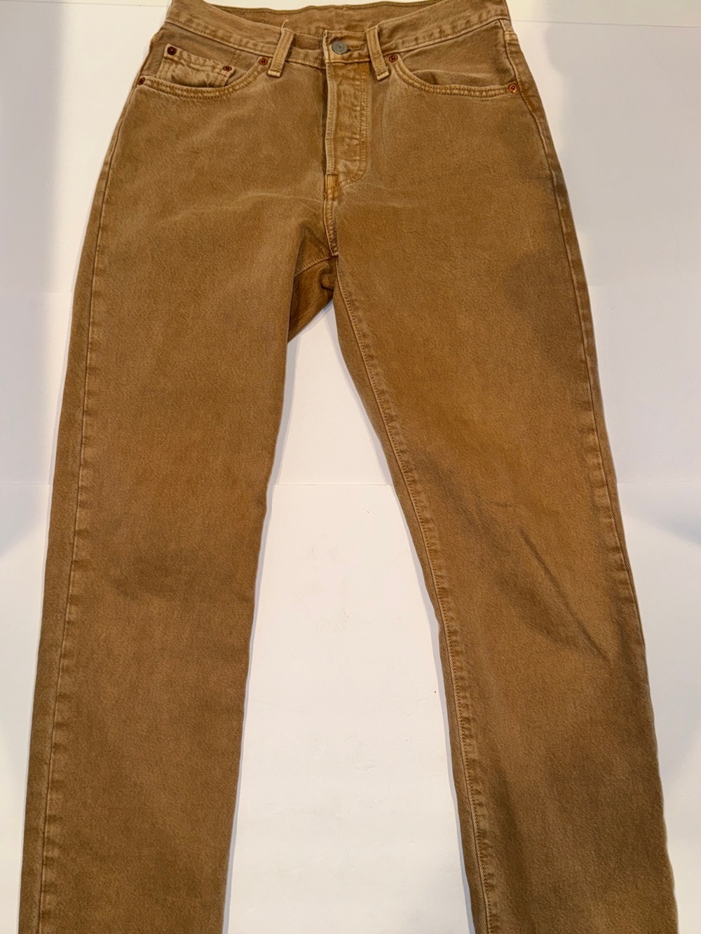 Levi's 501 Original High Rise Straight Jeans Khaki Beige Button Fly 27x30